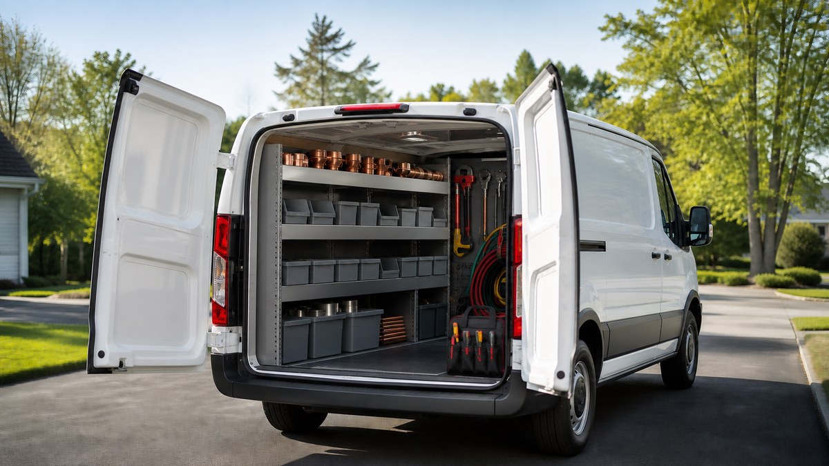 JM Plumbing, Heating & Cooling service van